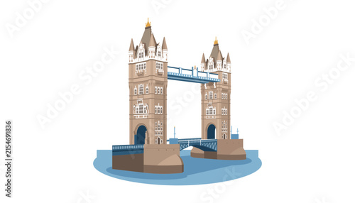 Photography London Tower Bridge Landmark Vector Illustration in Perspective with Historic T