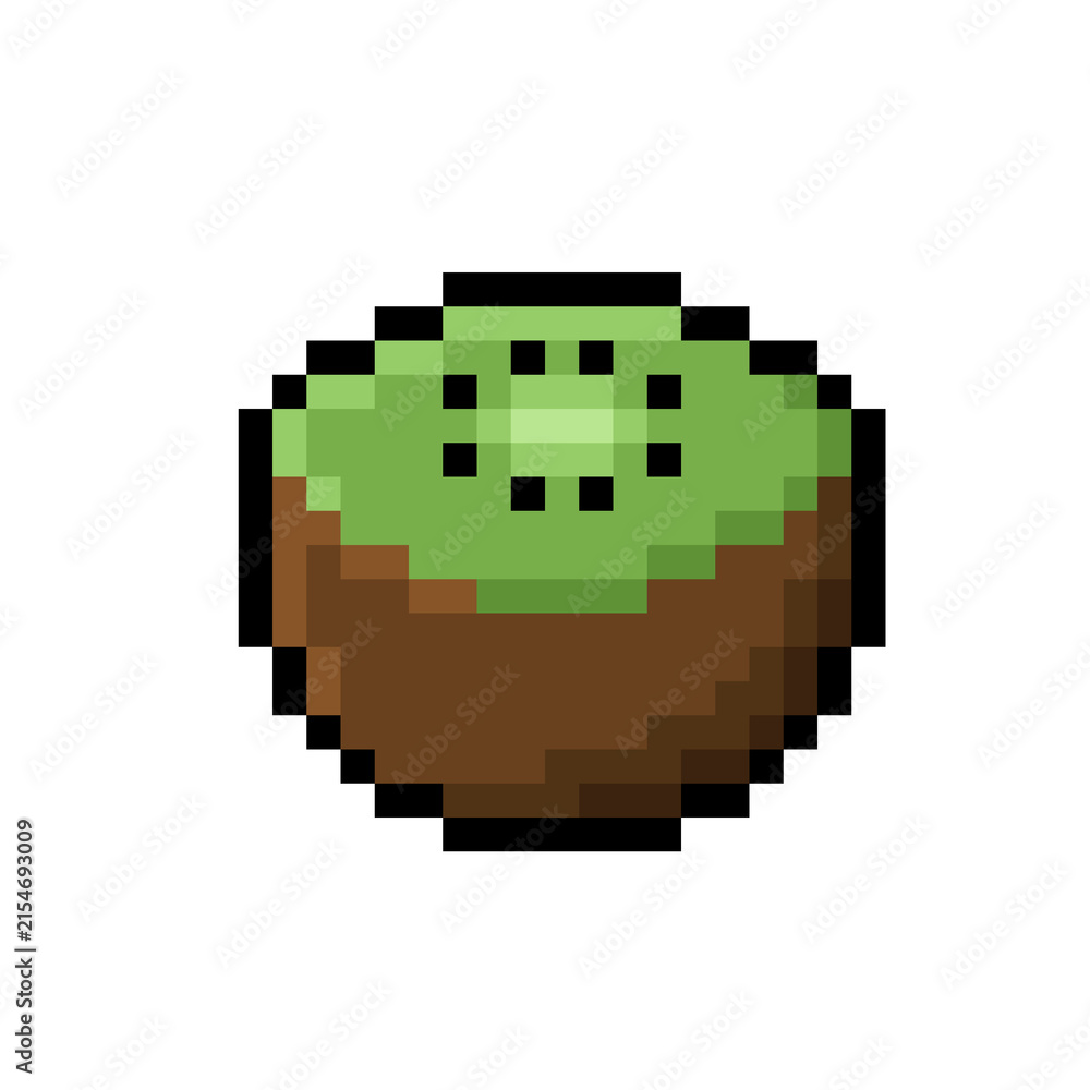 Fototapeta premium Pixel Art Cut Kiwi Fruit Half Icon 