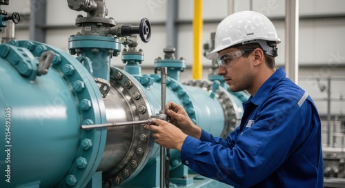 Industrial Technician Inspecting Complex Machinery in a Manufacturing Facility
