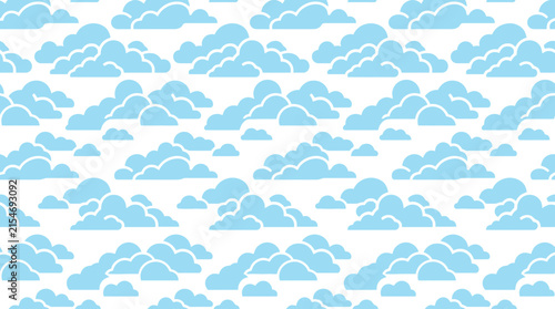 A seamless pattern of stylized blue clouds on white background