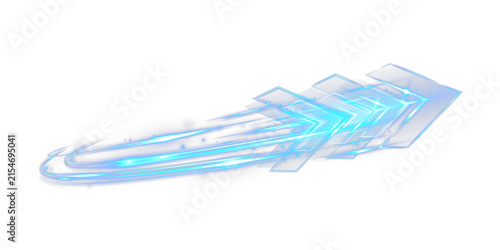 Blue Neon Speed Arrows with Curved Light Trails