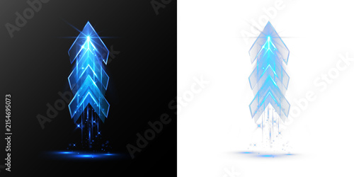 Blue Neon Upward Arrow with Glowing Energy Trail