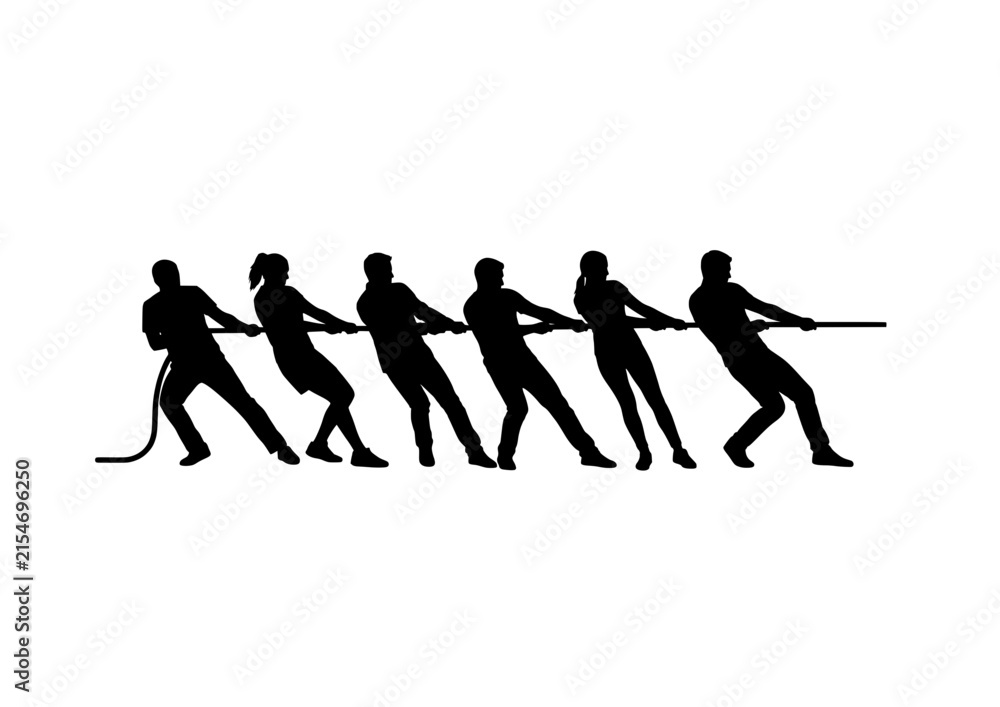 Obraz premium Tug of War Team Silhouette Vector Illustration, Black Flat Icon for Independence Day Group Games Design