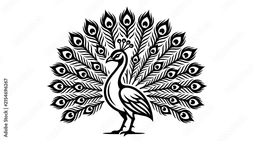 Fototapeta premium Peacock bird with full feather tail display.