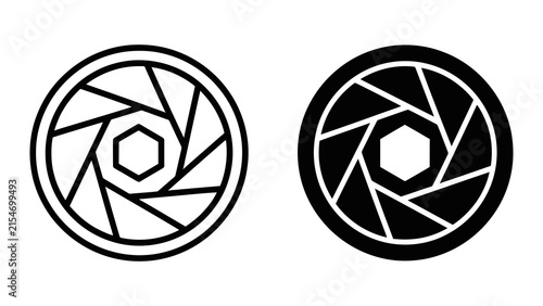 Camera shutter aperture iris symbol for photography or focus vector icon set