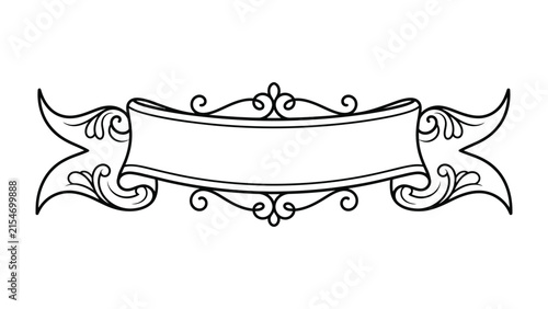 Ornate Banner Ribbon: An elegant, hand-drawn ribbon banner with decorative scrollwork and flourishes, perfect for adding a vintage or classic touch to designs.