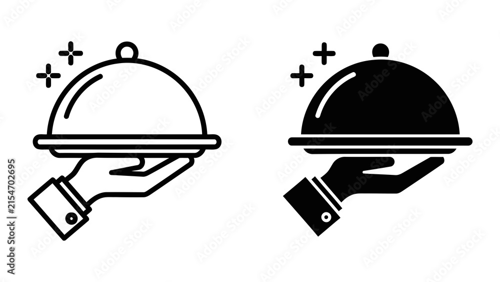 Fototapeta premium Hand holding silver catering tray with dome cover isolated on transparent background