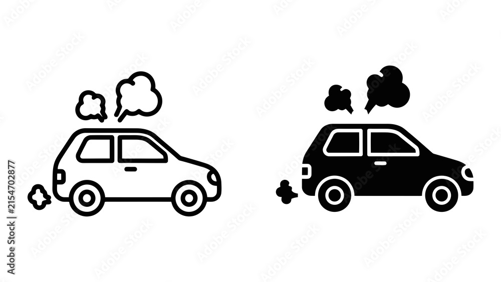 Obraz premium Polluting vehicle with exhaust fumes vector icon set for environmental awareness