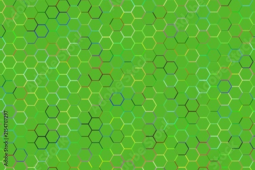 Green molecular structure pattern with hexagons and lines