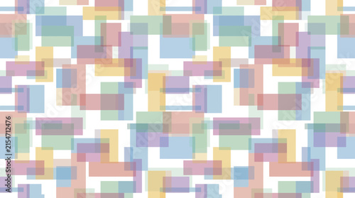 A seamless pattern of colorful translucent rectangles on white background