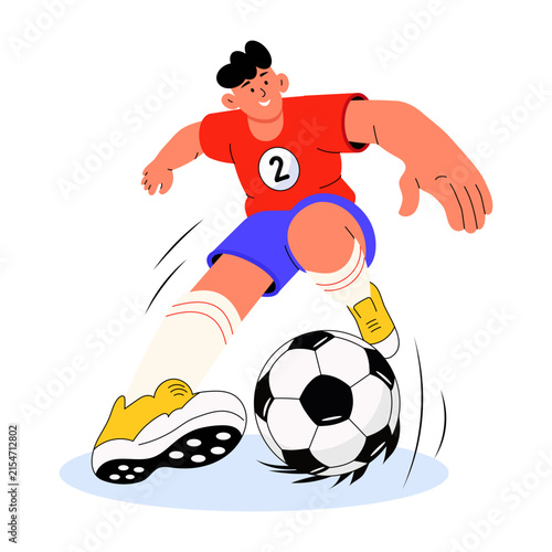 A soccer player dribbles a black and white ball with quick footwork, leaning into the move as motion marks emphasize speed and control on the field.