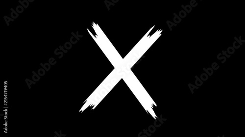 Animated White Brush Stroke Cross X Mark Symbol on Black Background