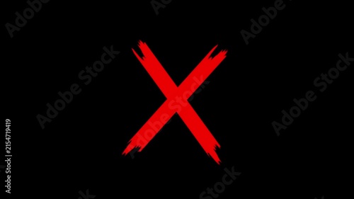 Animated Red Brush Stroke Cross X Mark Icon on Black Background