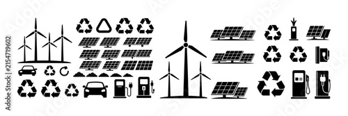 Renewable Energy and Recycle Vector Icon Set