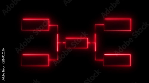 Glowing Neon Business Hierarchy Organogram Chart Animation on Black Background.