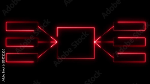 Glowing Neon Business Hierarchy Organogram Flowchart Network Diagram Neon flowchart, Corporate organizational structure graphic elements, network diagram, hi-tech illustration.