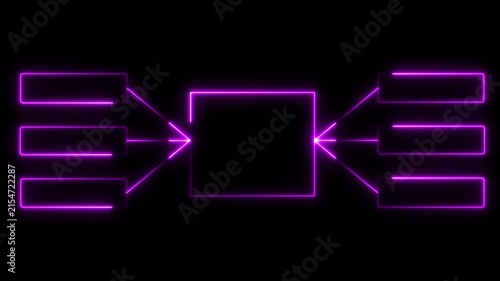 Glowing Neon Business Hierarchy Organogram Flowchart Network Diagram Neon flowchart, Corporate organizational structure graphic elements, network diagram, hi-tech illustration.