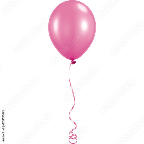 Single pink party balloon with curling ribbon isolated on transparent background for birthday or baby shower theme