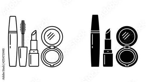 Cosmetics makeup kit vanity vector icon set isolated on white for beauty and skincare