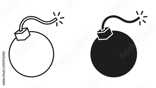 Foto Explosive bomb with burning fuse vector icon set isolated on white background de