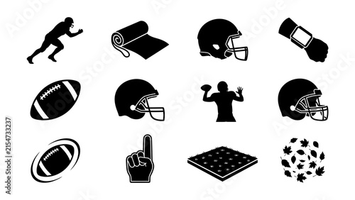 Black sports icons set with football helmet