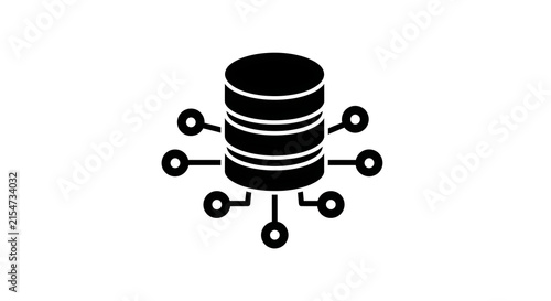 Database server icon with network nodes for data storage and cloud computing technology.
