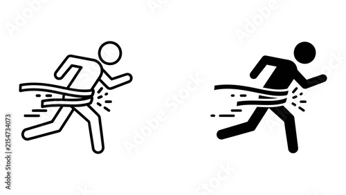 Runner breaking the finish line tape vector icon for race and speed concept