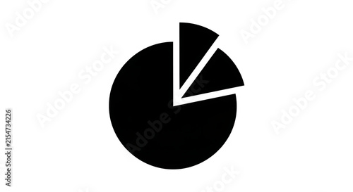 Black pie chart icon with a separated slice isolated on a white background