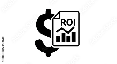 ROI icon with dollar sign and financial growth chart for business investment analysis