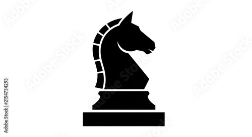 Black chess knight piece icon isolated on white background