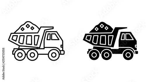 Heavy duty dump truck construction vehicle vector icon set for industrial projects