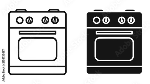 Modern kitchen oven icon set in outline and solid vector style for appliance retail design