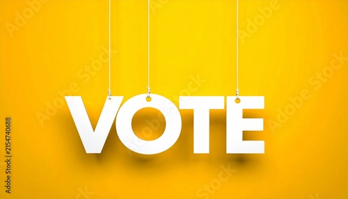 VOTE Letters Hanging on Yellow Background – Civic Engagement Visual for Editorial, Lifestyle, or Branding Themes