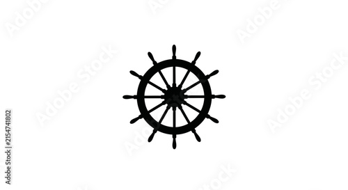 Black Ship's Wheel Icon. Nautical Helm Silhouette for Boat Navigation and Maritime Control. Vector Graphic Design Element.