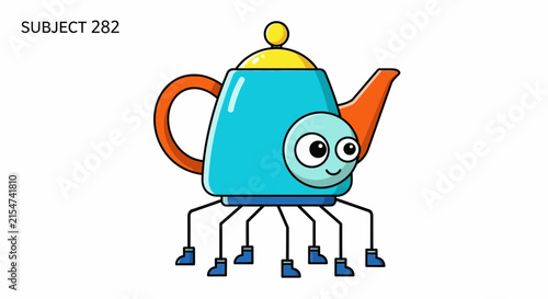 Cute Cartoon Teapot Character with Spider Legs and Googly Eyes