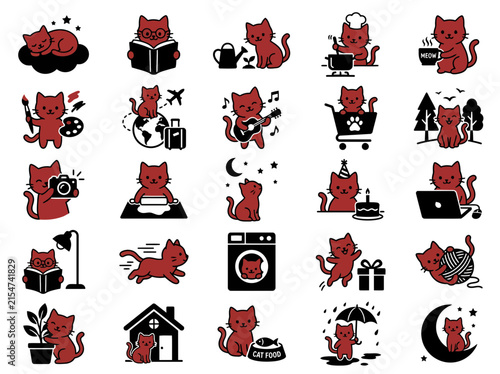 Cute Cat Character Collection: Diverse Activities & Emotions