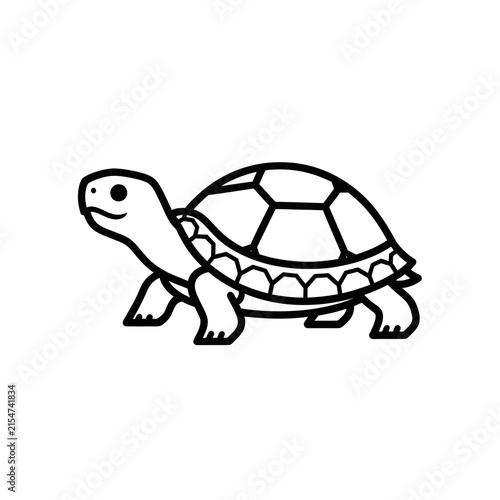 Cute Cartoon Turtle Illustration, Simple Line Art Animal