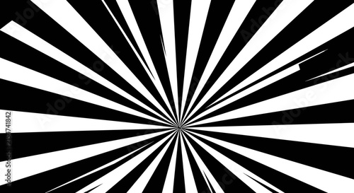 Dynamic black and white radial burst background. Abstract comic book manga style explosion effect. Energetic graphic design element.