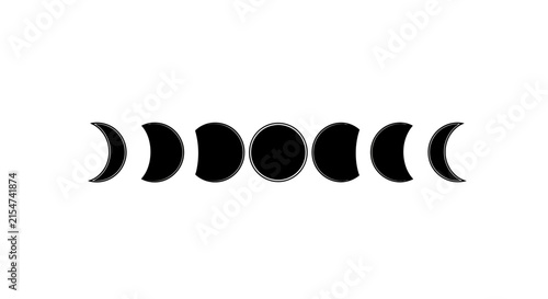 Celestial Moon Phases Graphic: Detailed Lunar Cycle from New Moon to Full Moon in Black on White