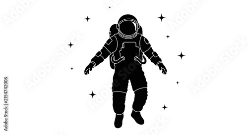 Astronaut silhouette floating in deep space with twinkling stars. Cosmic explorer in outer universe, a symbol of discovery and adventure.