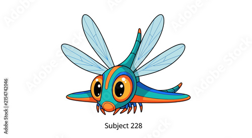 Cute Dragonfly Insect Cartoon Character Illustration, Isolated on White