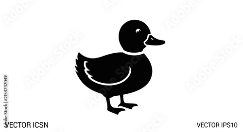 Cute Duckling Icon Silhouette Vector