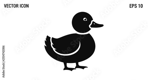 Cute Duckling Silhouette Vector Icon