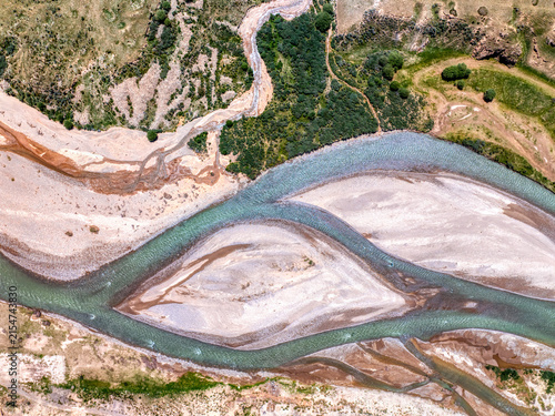 Aerial View of Braided Turquoise River in Qilian Mountain National Park, China