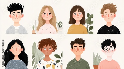 Diverse group of young professionals in a flat illustration style avatar set