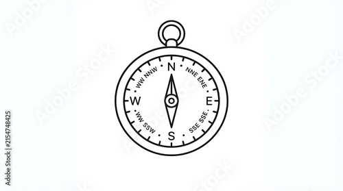 Black and white line art illustration of a vintage nautical compass showing cardinal directions for navigation