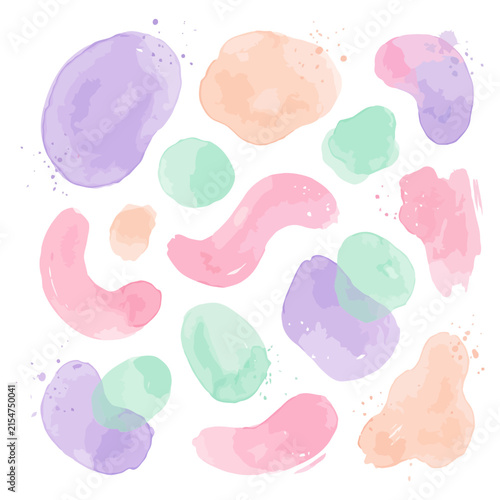 A collection of pastel watercolor abstract shapes isolated on a black background