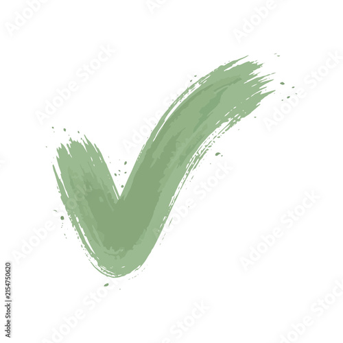 A Hand Painted Sage Green Check Mark Isolated On A Black Background