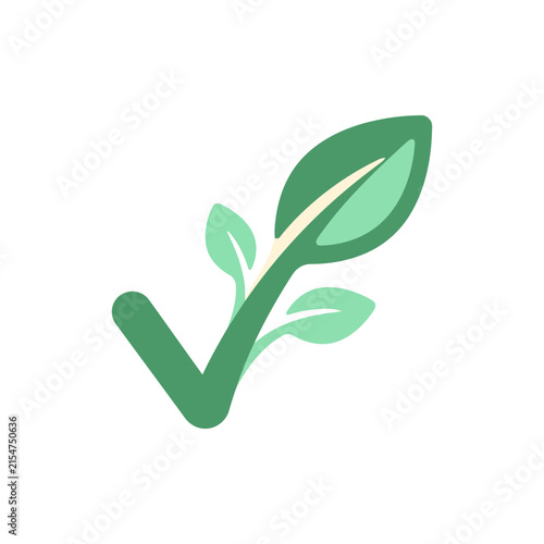 A stylized green checkmark symbol integrated with organic leaf shapes on black
