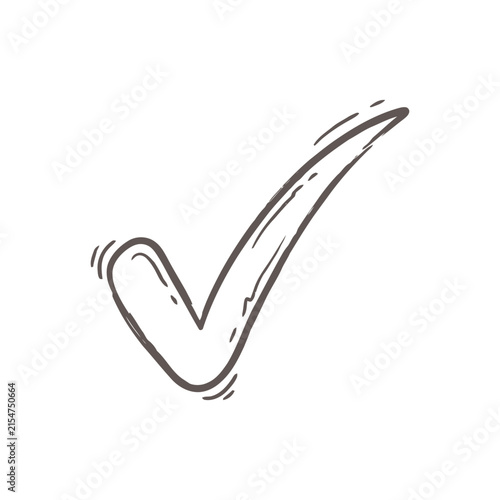 A hand drawn sketch of a checkmark symbol on black background surface